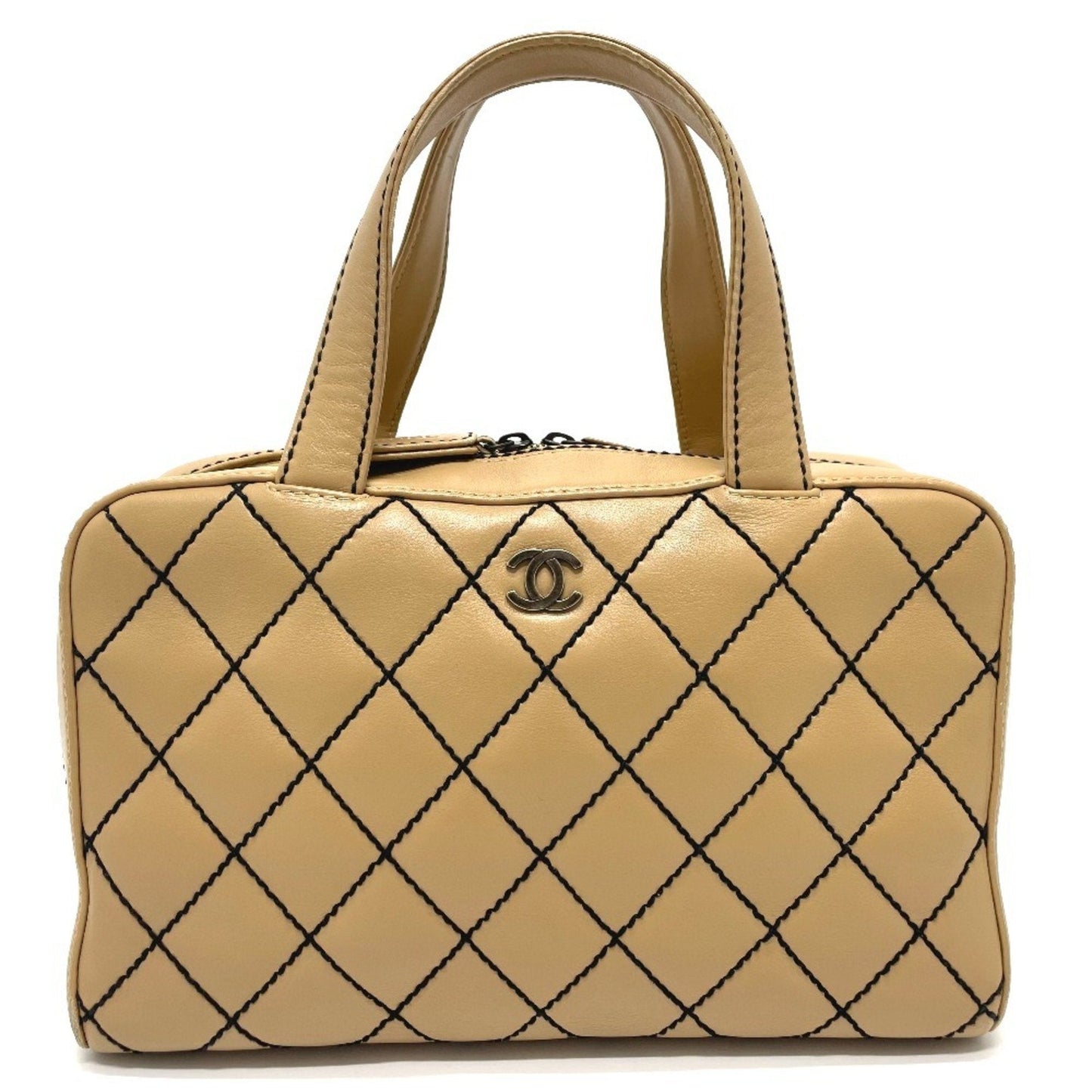 Chanel Wild Stitch Beige Leather Handbag Tote Bag