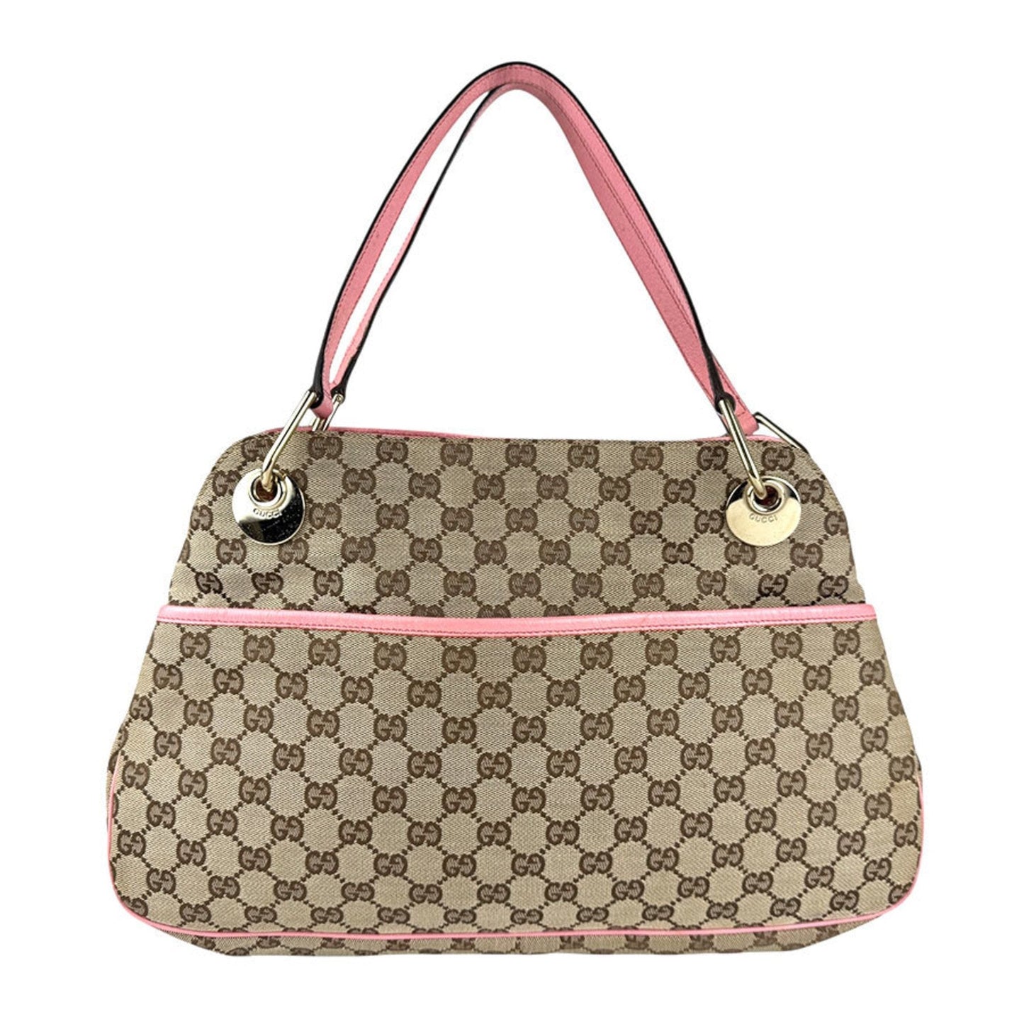 Gucci Beige Brown Pink Gg Canvas Leather Shoulder Bag