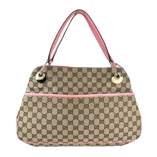 Gucci Beige Brown Pink Gg Canvas Leather Shoulder Bag