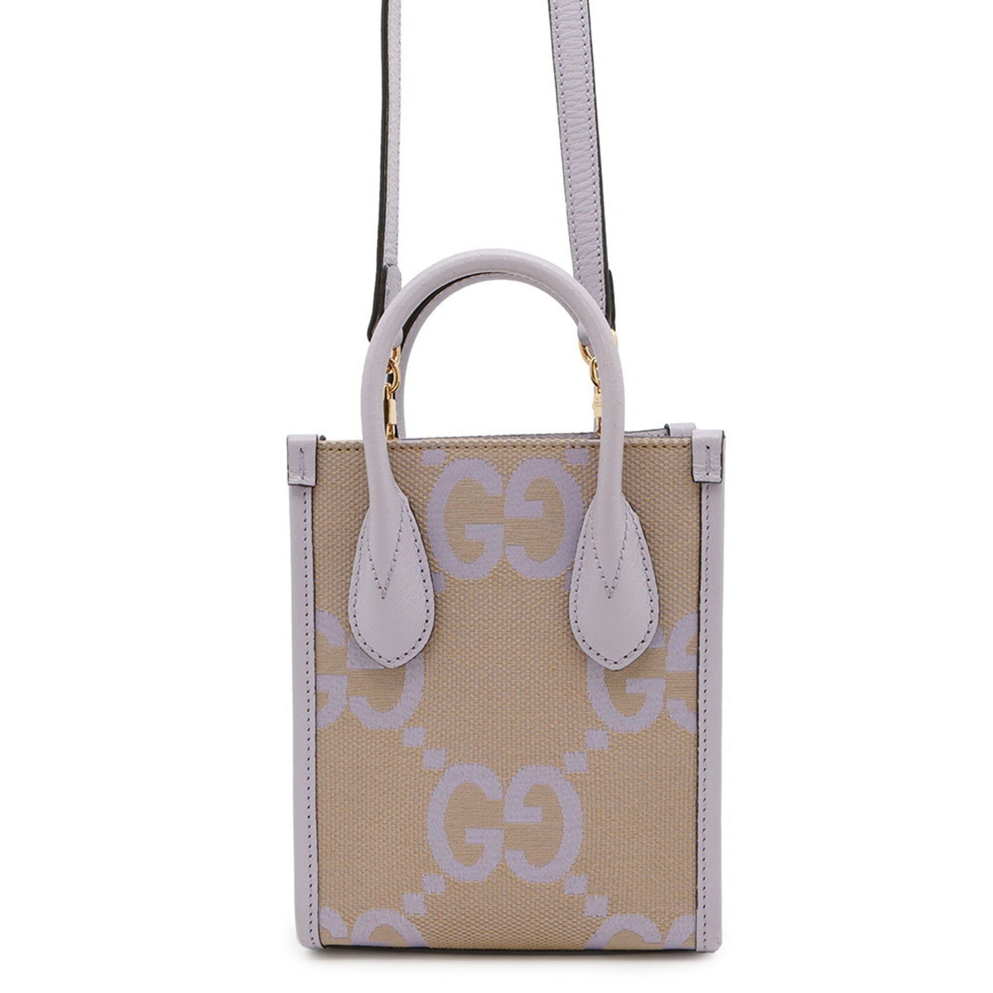 Gucci Beige Purple Canvas Leather Handbag