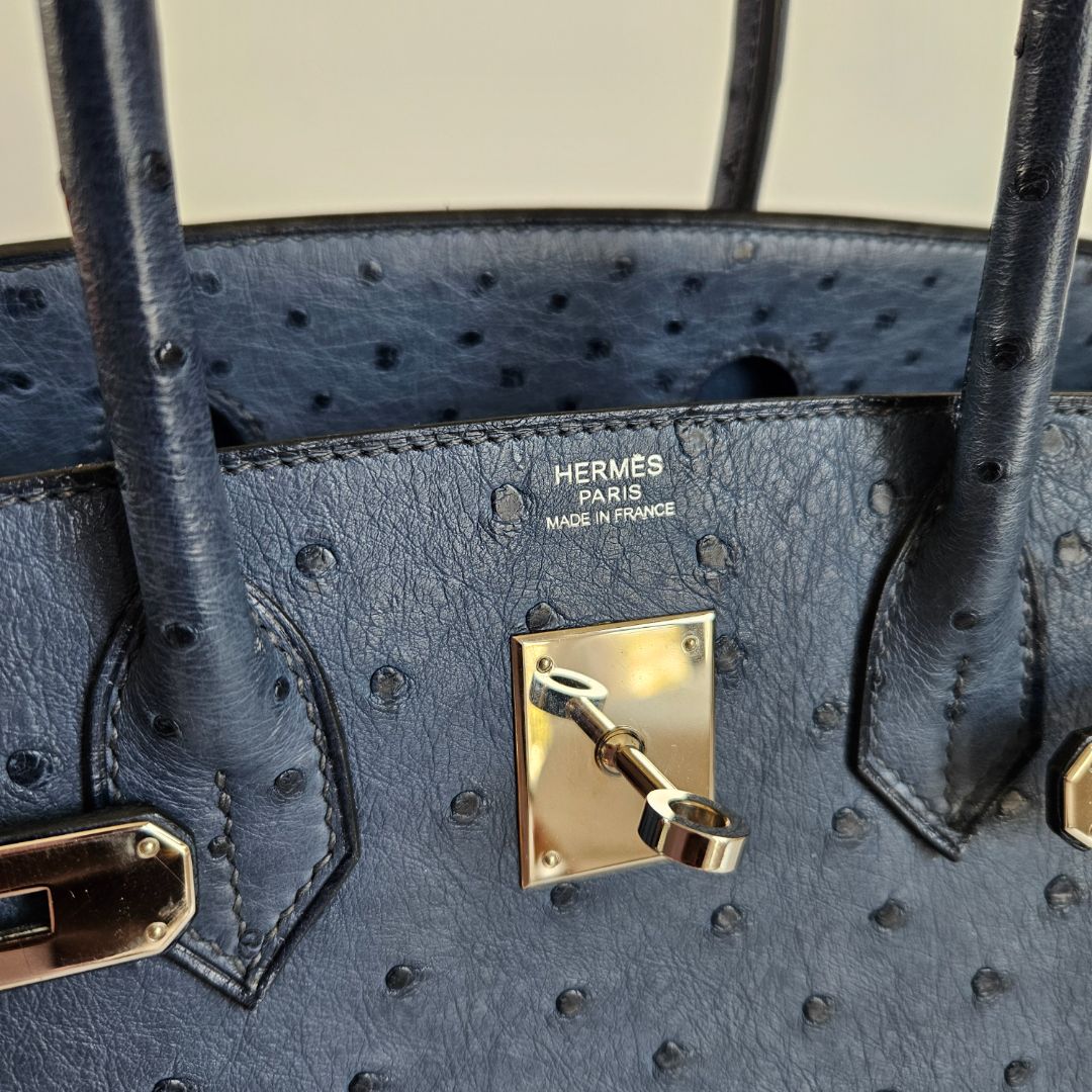 Hermes Ostrich Blue Birkin 30 Bag with Palladium Hardware