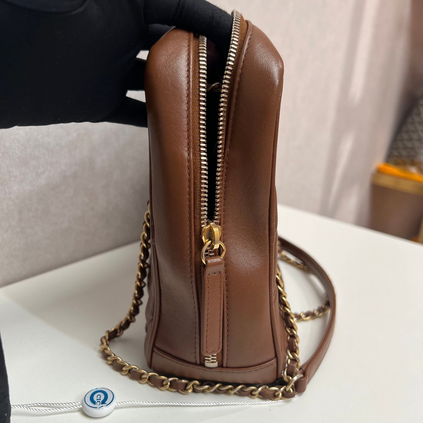 Chanel Brown Diagonal Quilted Leather CC Covered Signature Flap Bag Chanel 3350