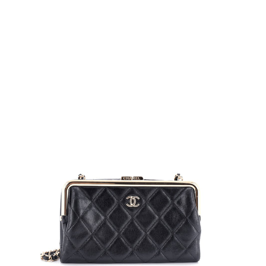 Logo Clasp Frame Clutch with Chain Quilted Lambskin Small