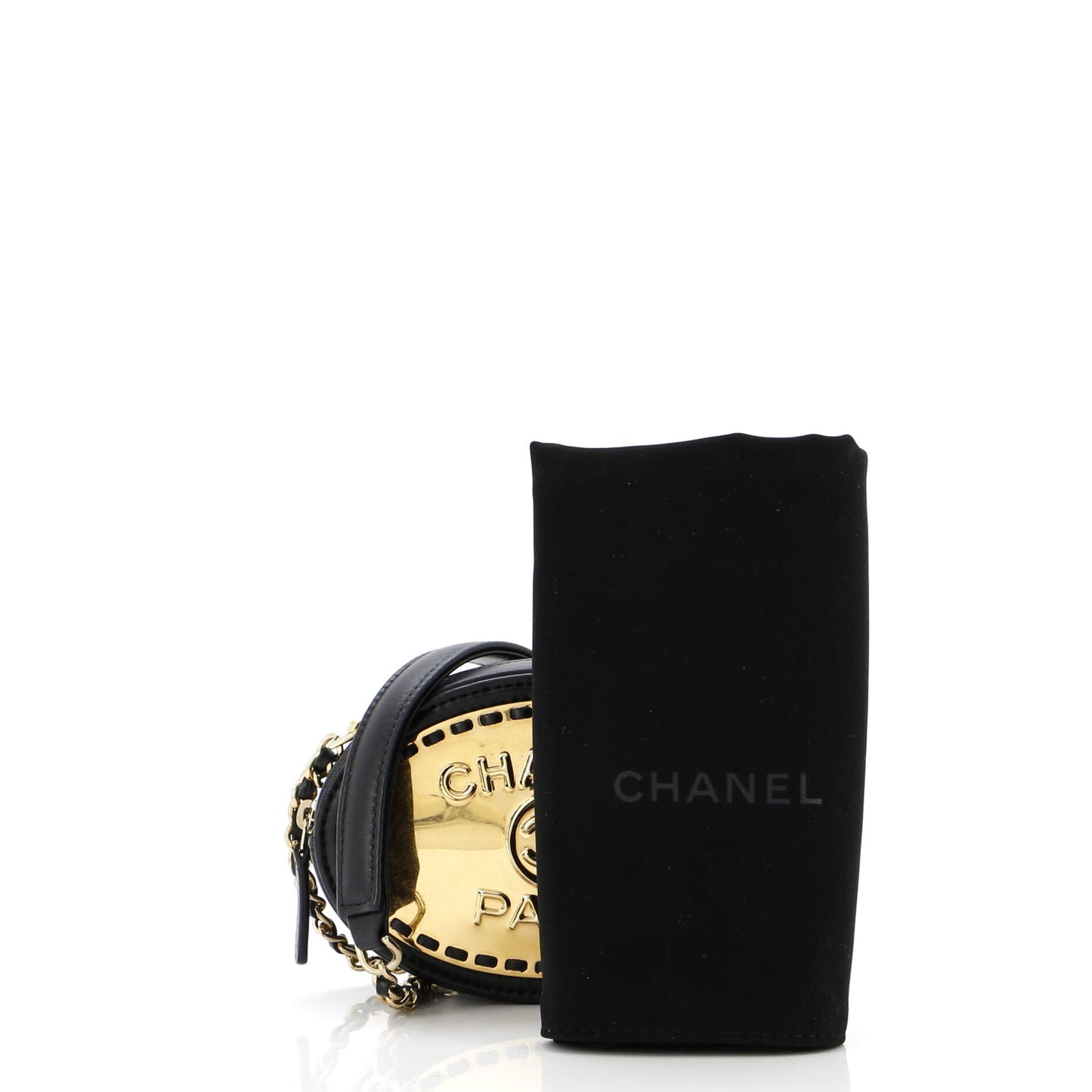 Logo Plate Oval Clutch With Chain Metal and Lambskin
