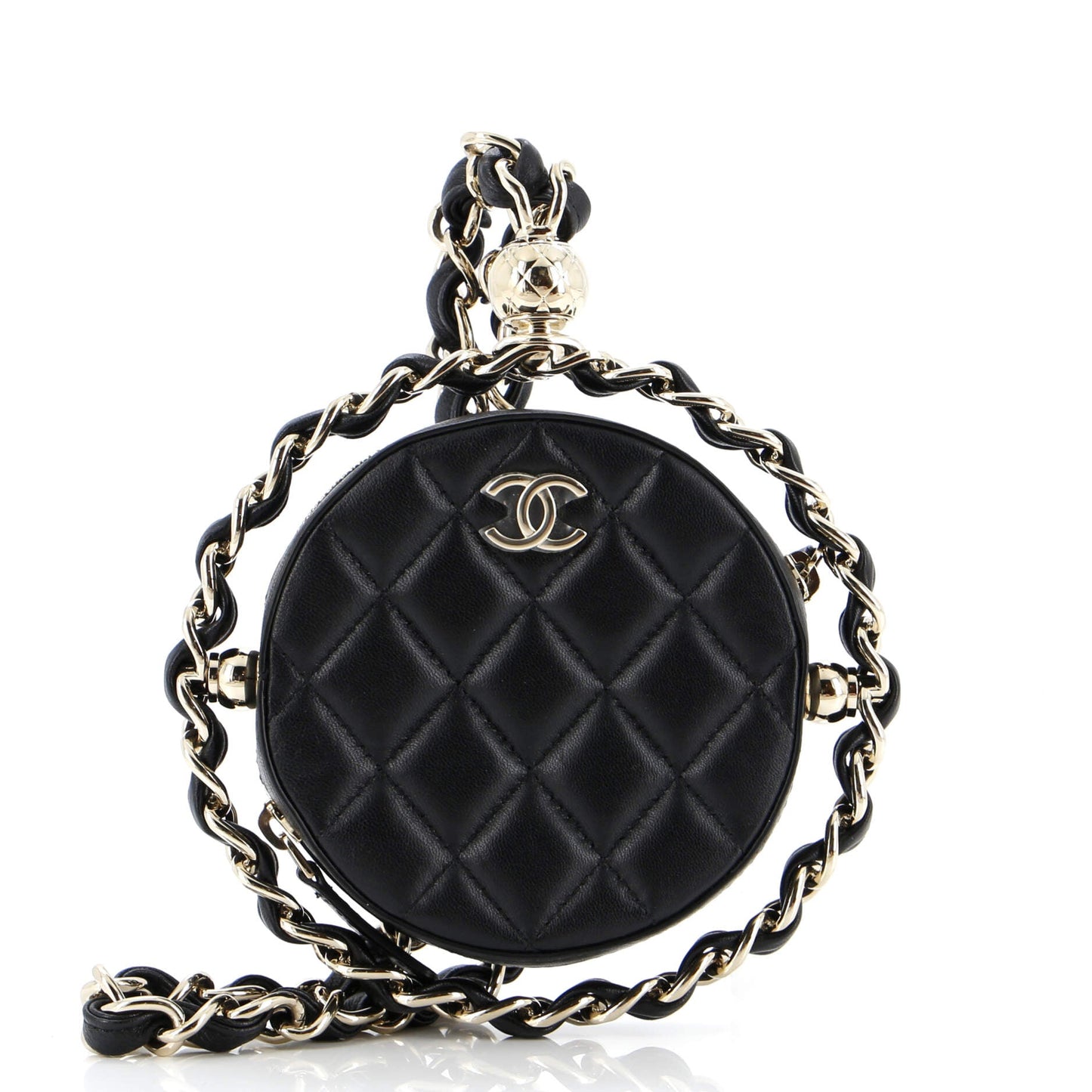 Frame Chain Around Round Clutch with Chain Quilted Lambskin Mini