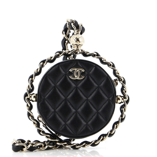 Frame Chain Around Round Clutch with Chain Quilted Lambskin Mini