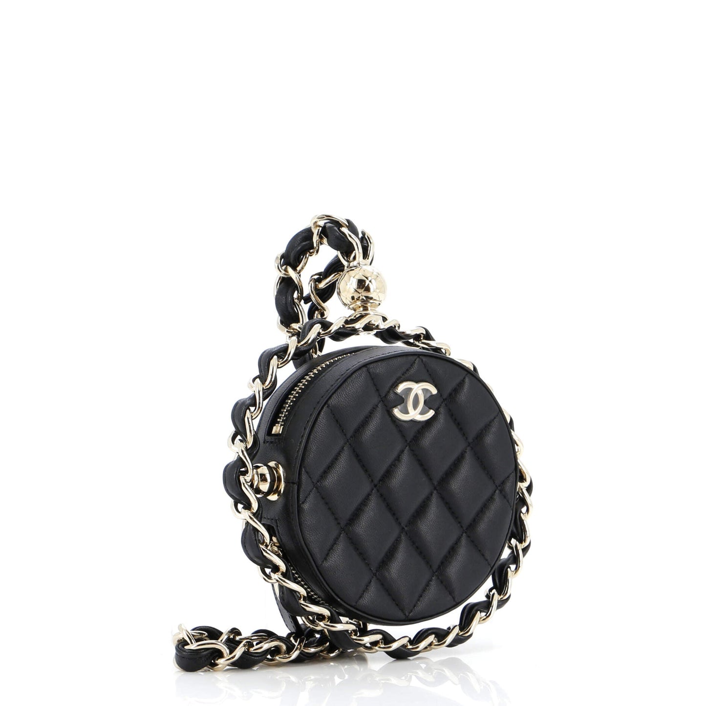 Frame Chain Around Round Clutch with Chain Quilted Lambskin Mini