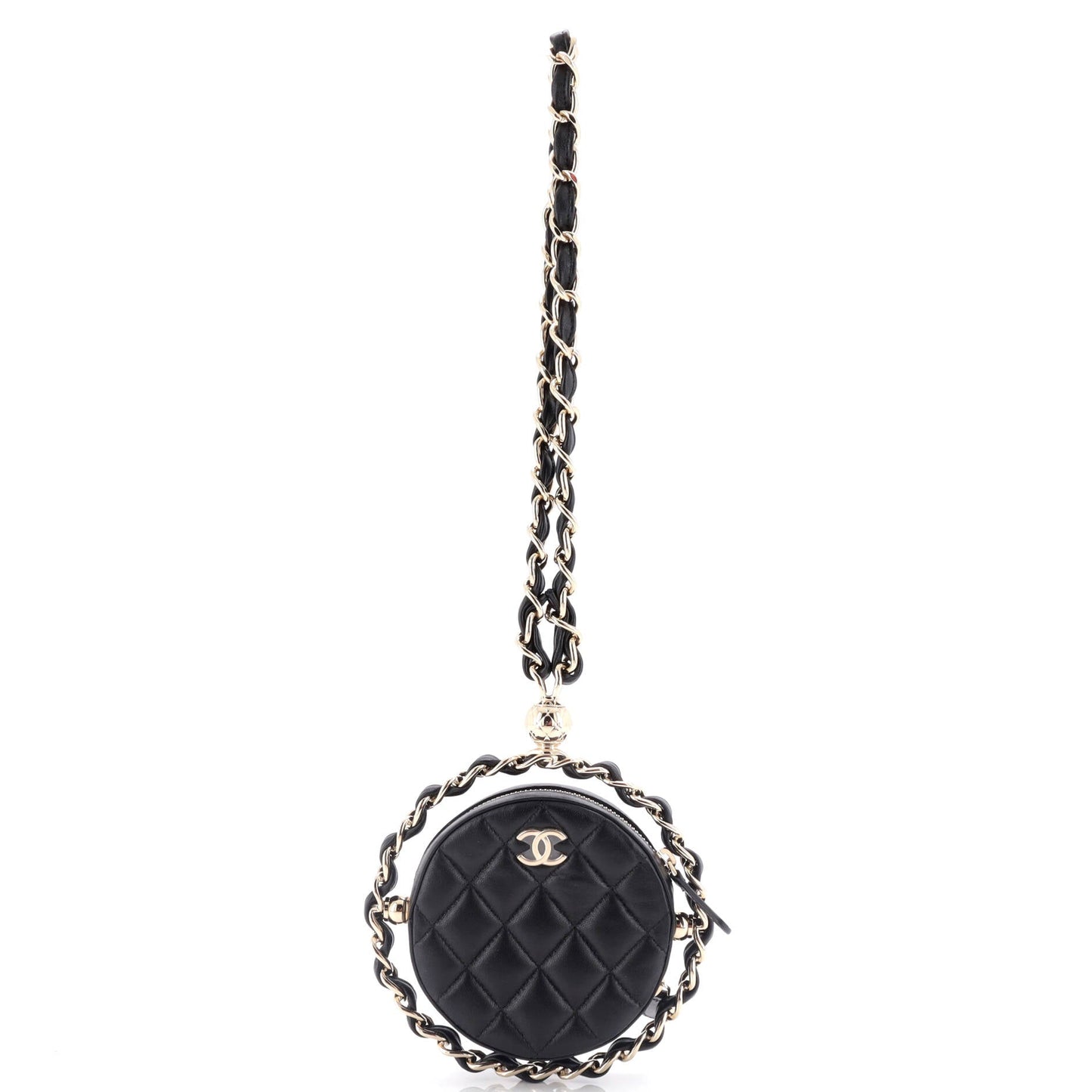 Frame Chain Around Round Clutch with Chain Quilted Lambskin Mini