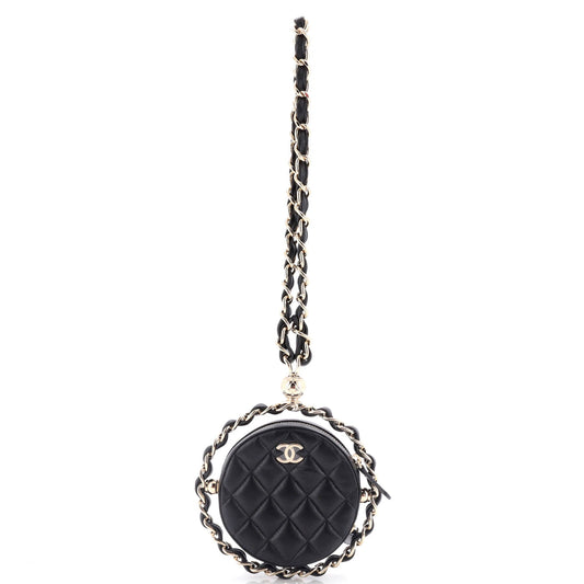 Frame Chain Around Round Clutch with Chain Quilted Lambskin Mini