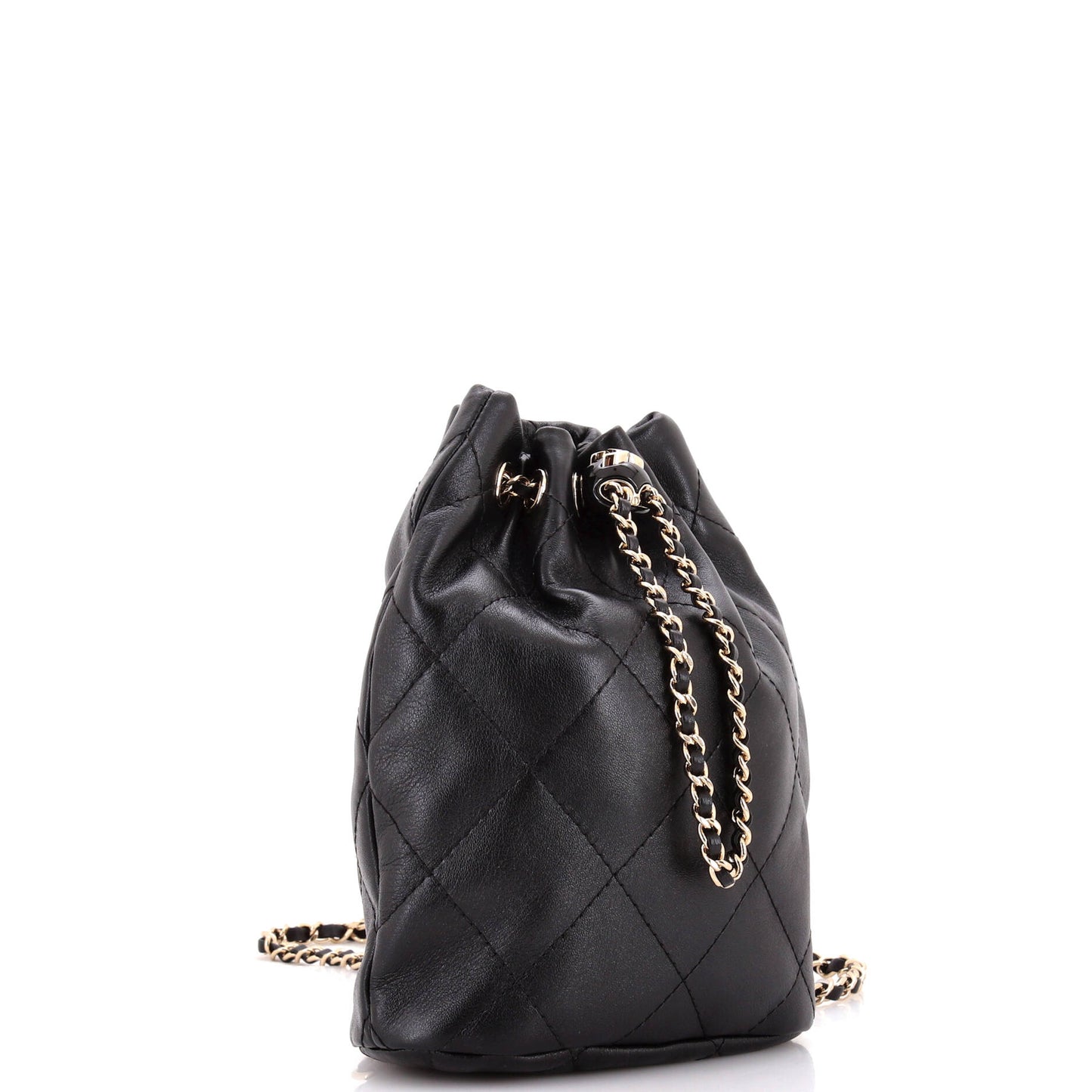 Logo Script Drawstring Chain Backpack Quilted Shiny Lambskin Small