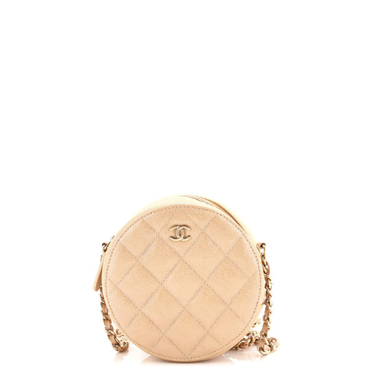 Round Clutch with Chain Quilted Caviar Mini