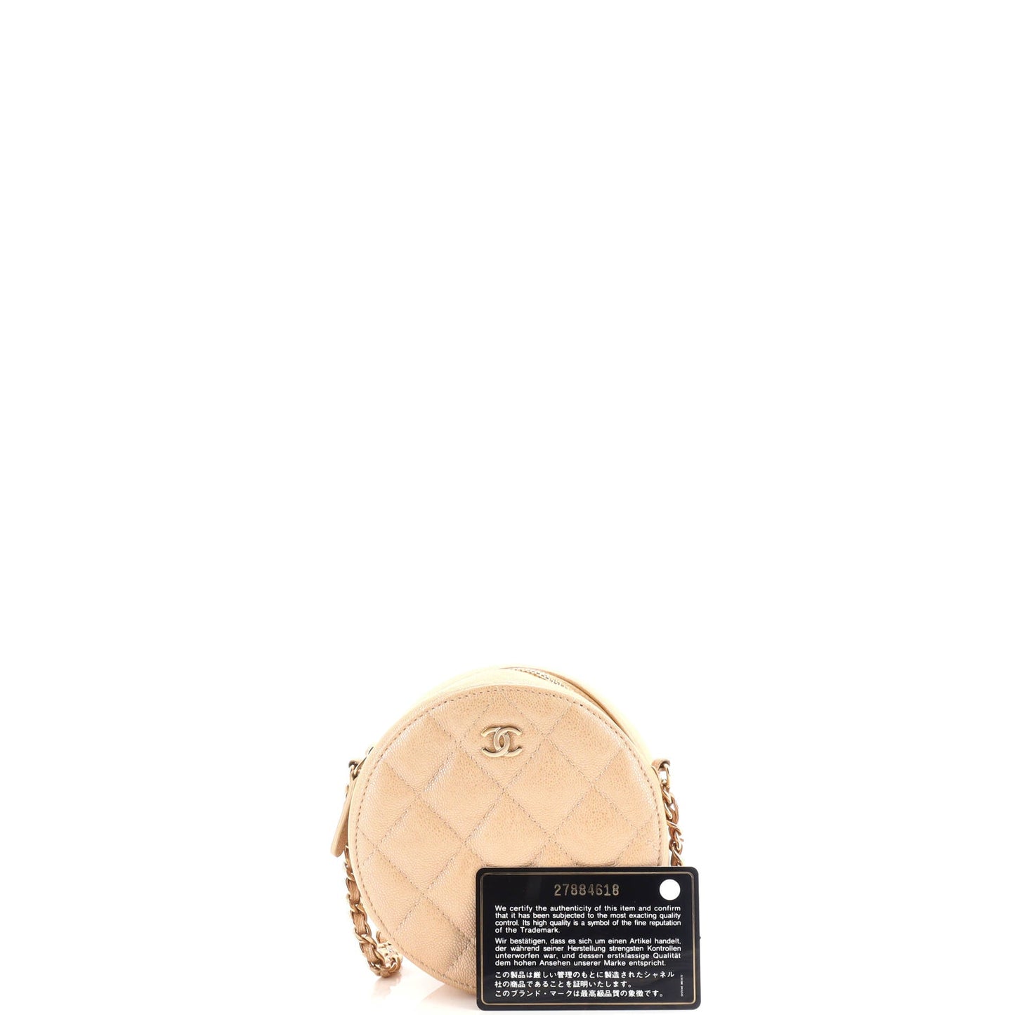 Round Clutch with Chain Quilted Caviar Mini