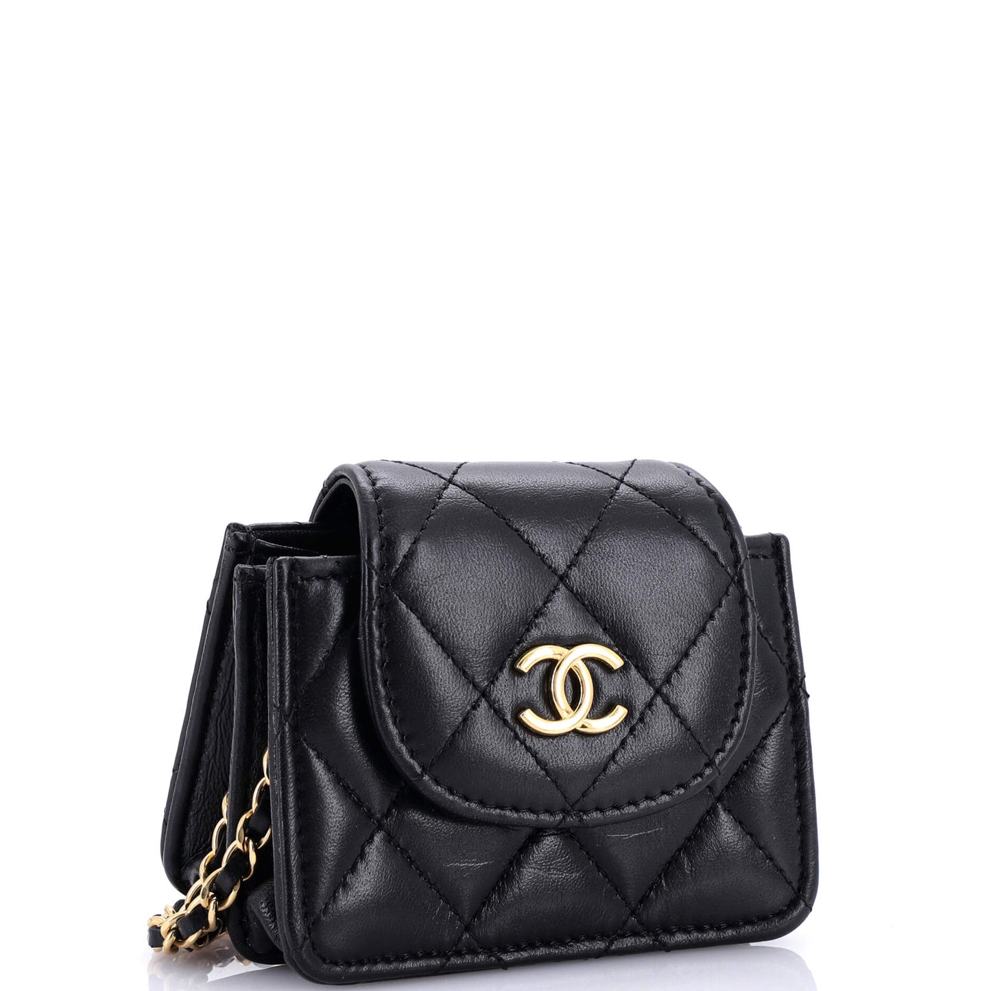CC Accordion Round Flap Clutch with Chain Quilted Lambskin Mini