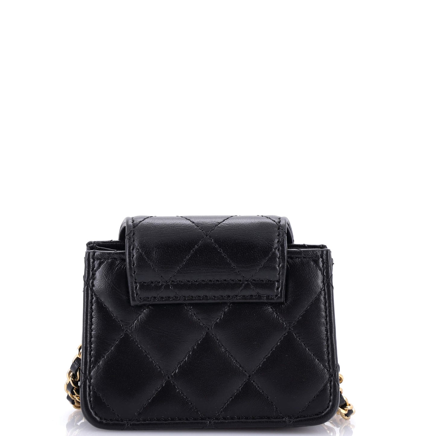 CC Accordion Round Flap Clutch with Chain Quilted Lambskin Mini