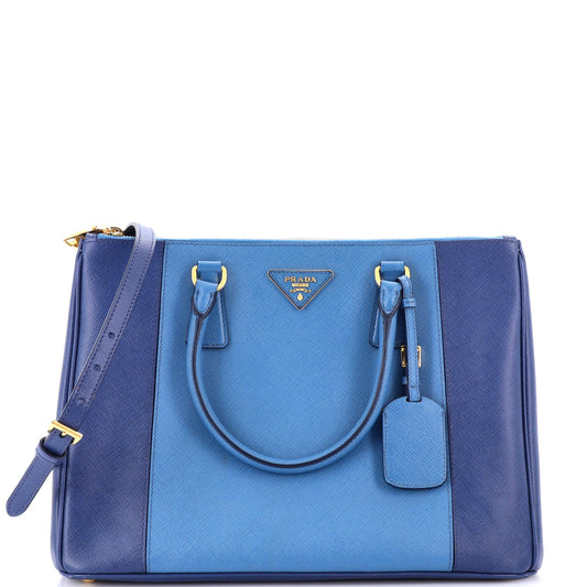 Bicolor Double Zip Lux Tote Saffiano Leather Medium