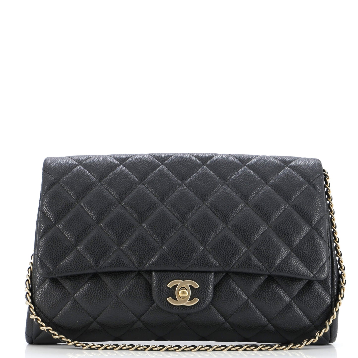 Clutch with Chain Quilted Caviar