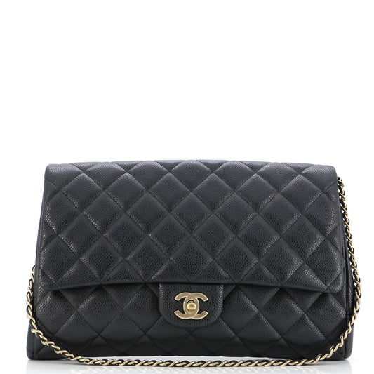 Clutch with Chain Quilted Caviar