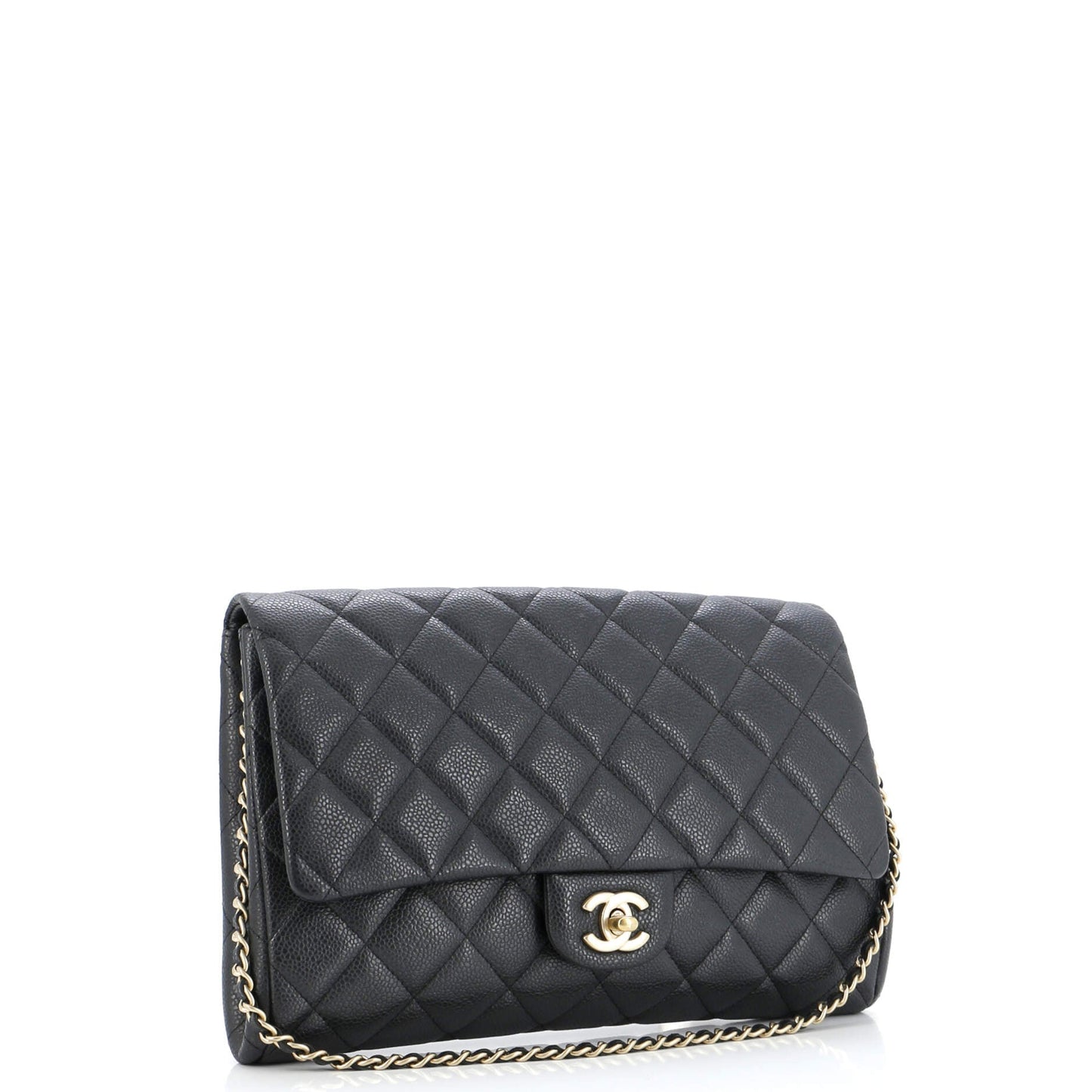 Clutch with Chain Quilted Caviar
