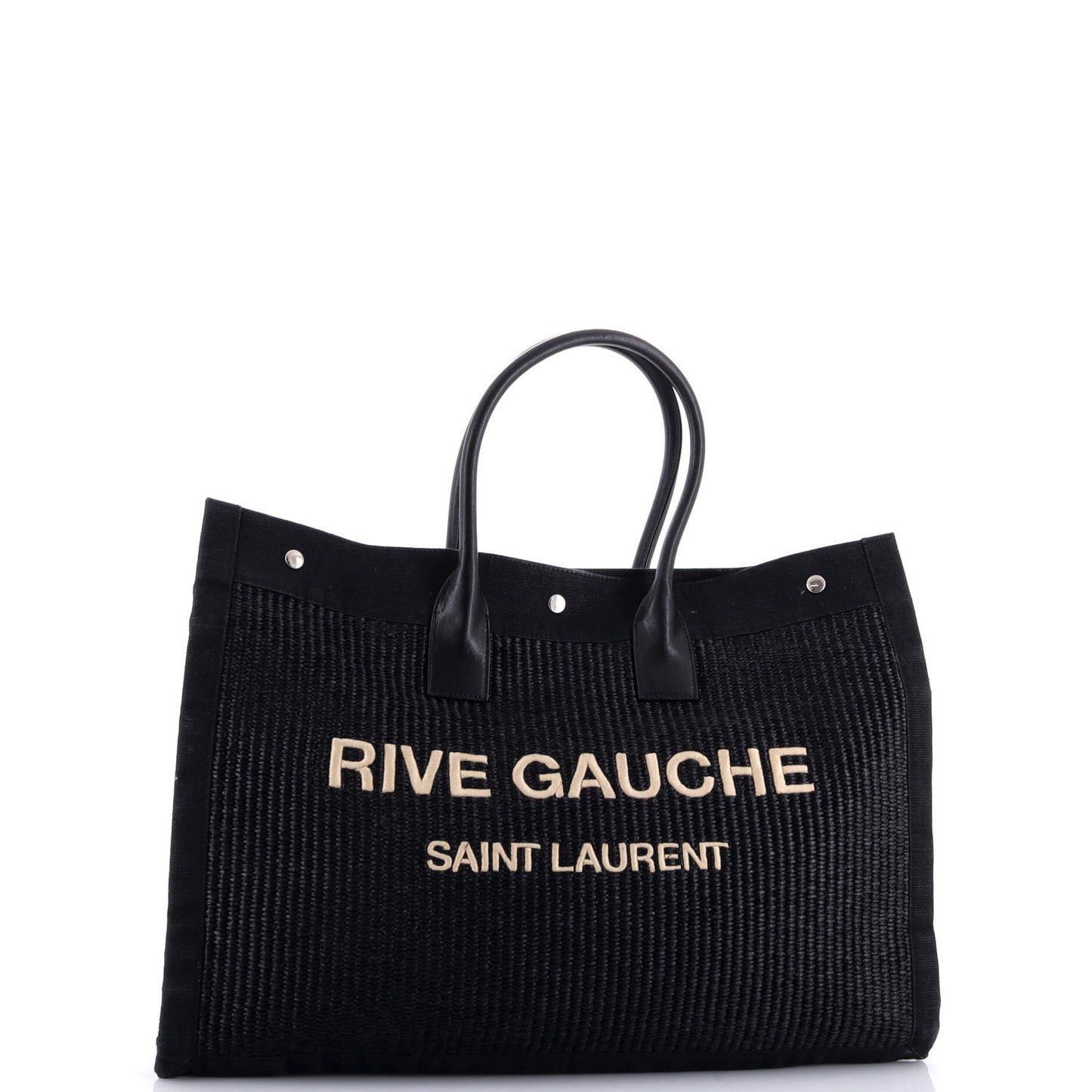 Rive Gauche Shopper Tote Raffia with Canvas Large