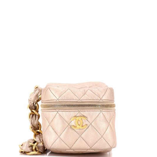 CC Cube Zip Clutch with Chain Handle Quilted Lambskin