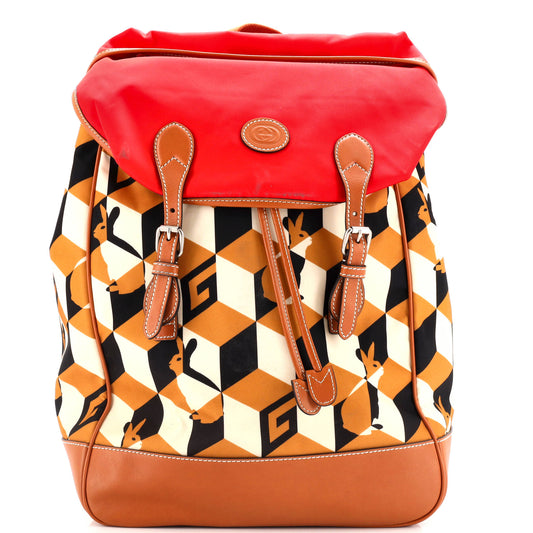 Interlocking G Patch Flap Buckle Backpack Printed Nylon and GG Coated Canvas