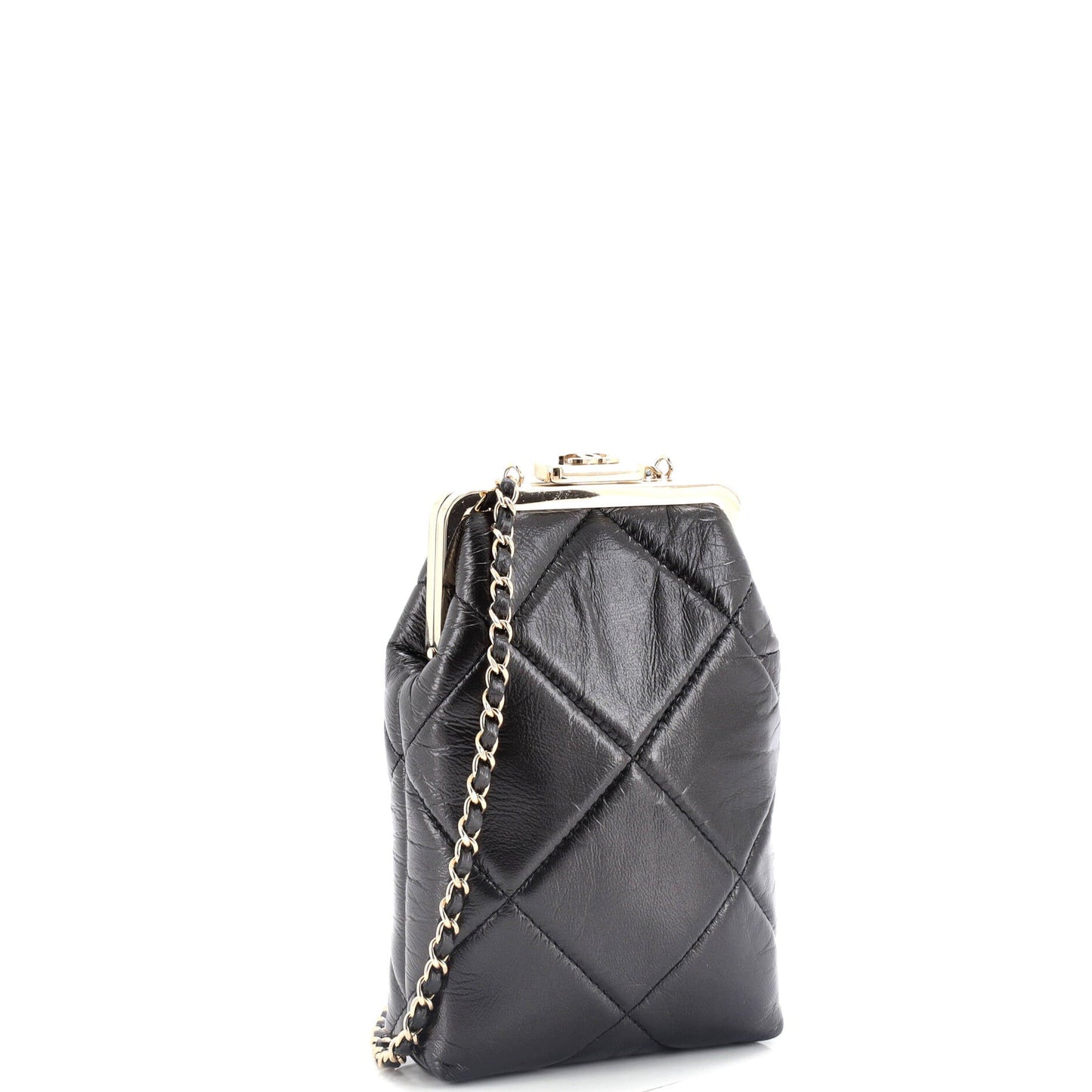 CC Kisslock Frame Clutch with Chain Quilted Lambskin Small