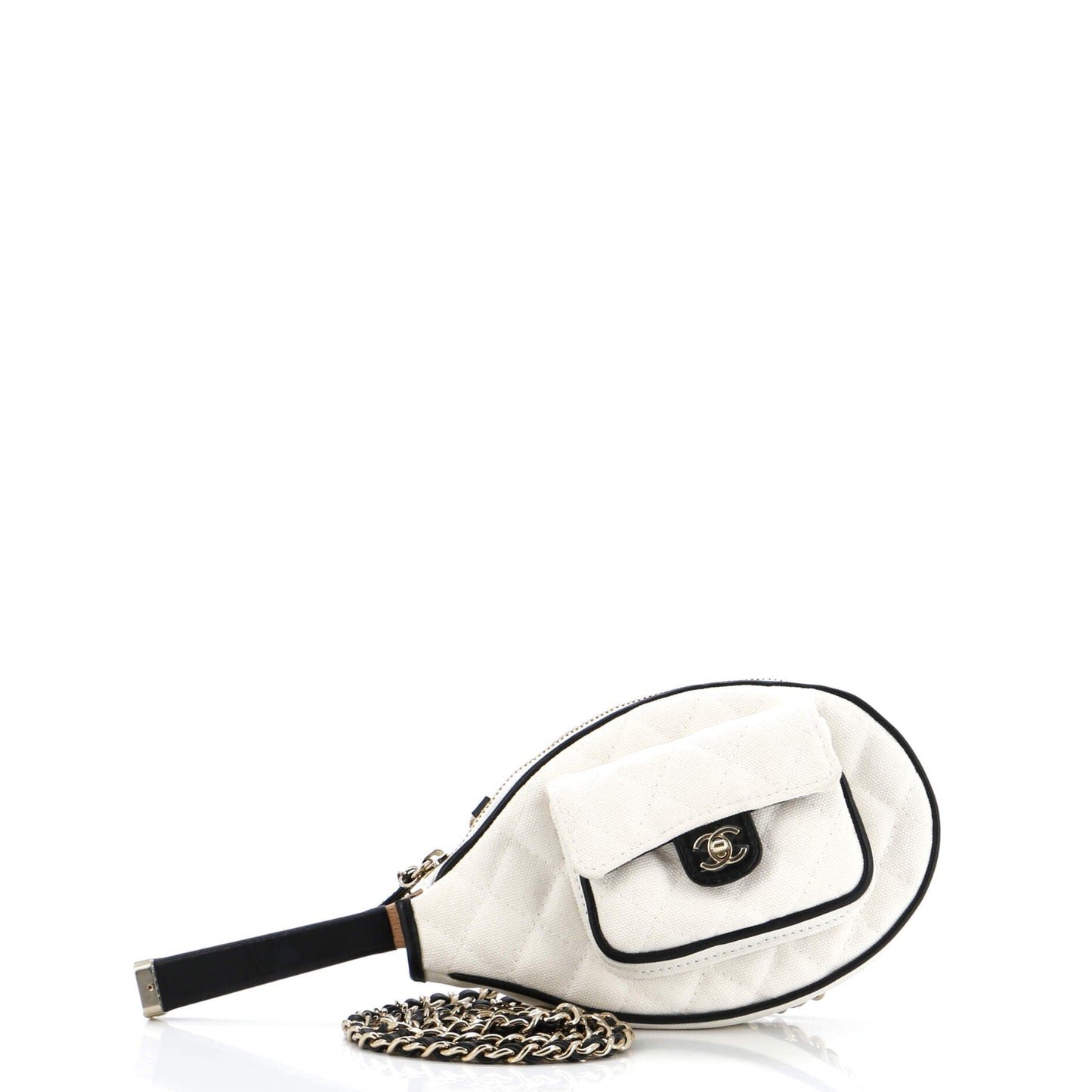 CC Tennis Racket Clutch with Chain Quilted Canvas and Leather