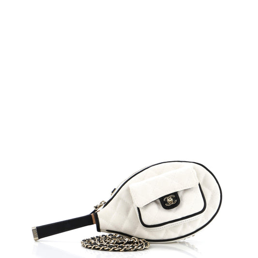 CC Tennis Racket Clutch with Chain Quilted Canvas and Leather