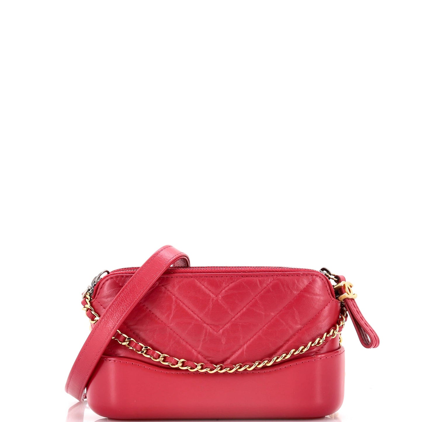 Gabrielle Double Zip Clutch with Chain Chevron Aged Calfskin