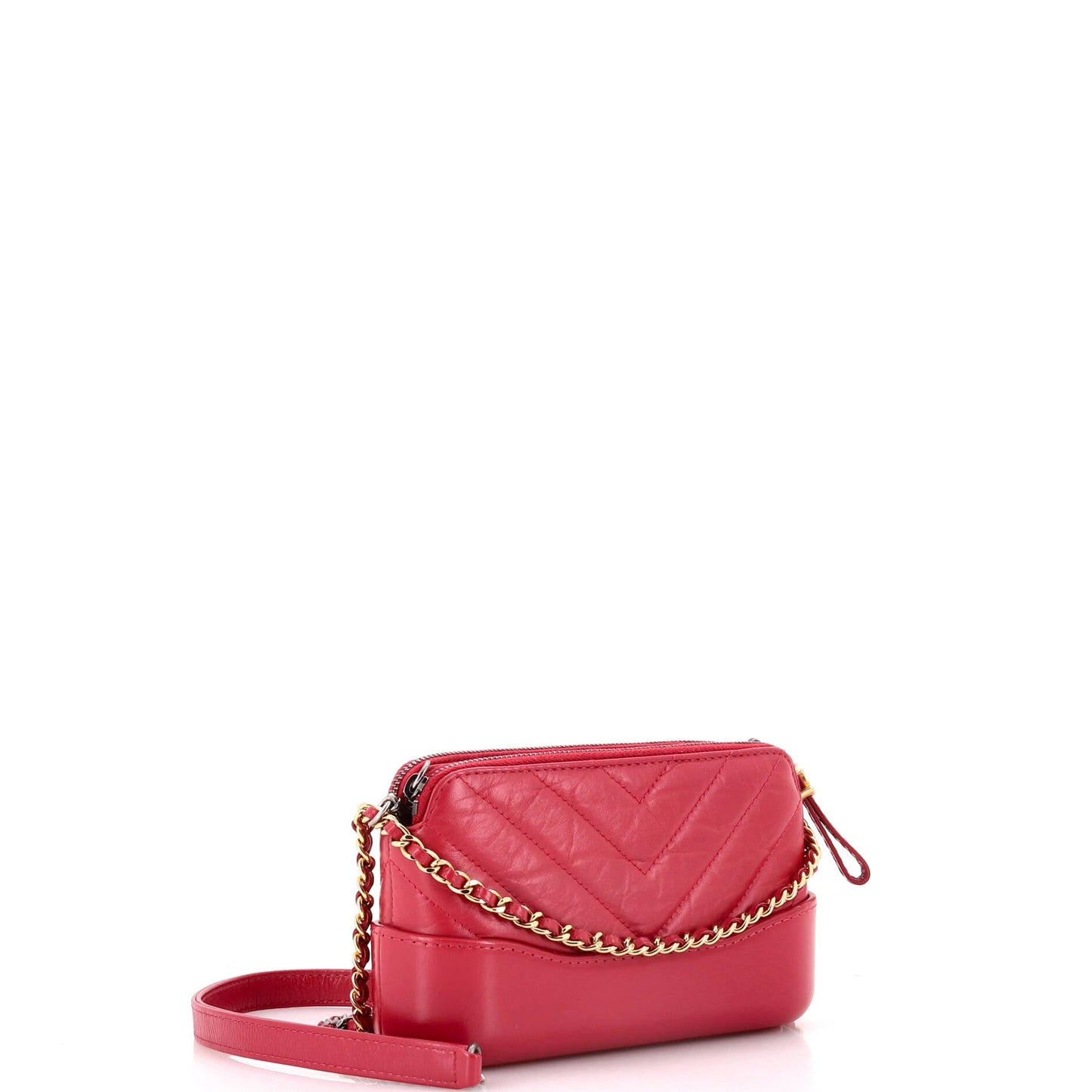 Gabrielle Double Zip Clutch with Chain Chevron Aged Calfskin