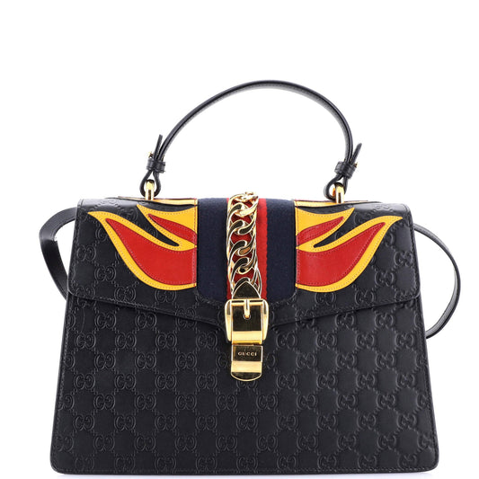 Sylvie Top Handle Bag Guccissima Leather with Applique Medium