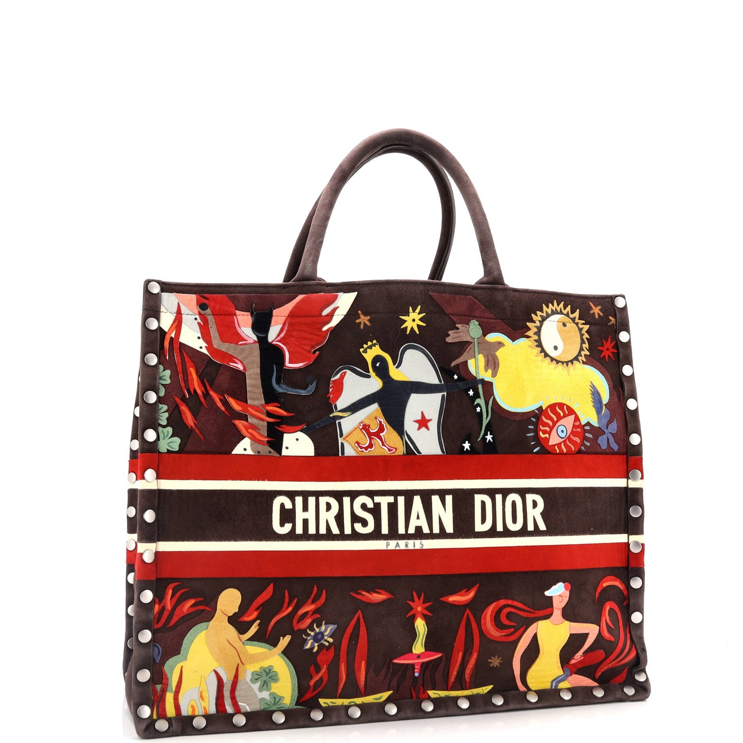 Book Tote Multicolor Studded Suede Large