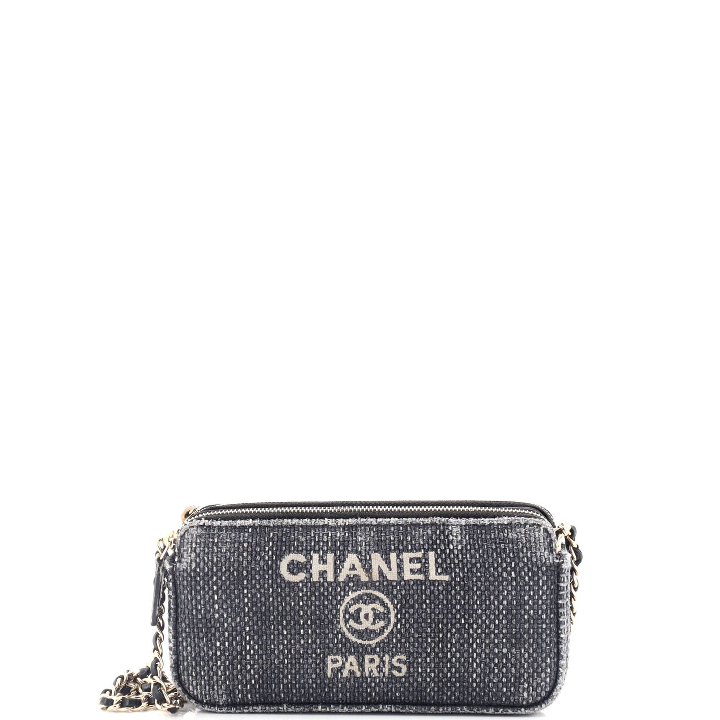 Deauville Double Zip Clutch with Chain Raffia