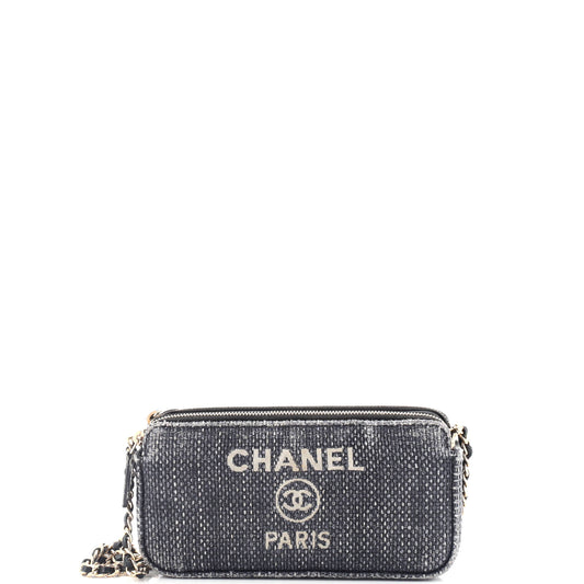 Deauville Double Zip Clutch with Chain Raffia