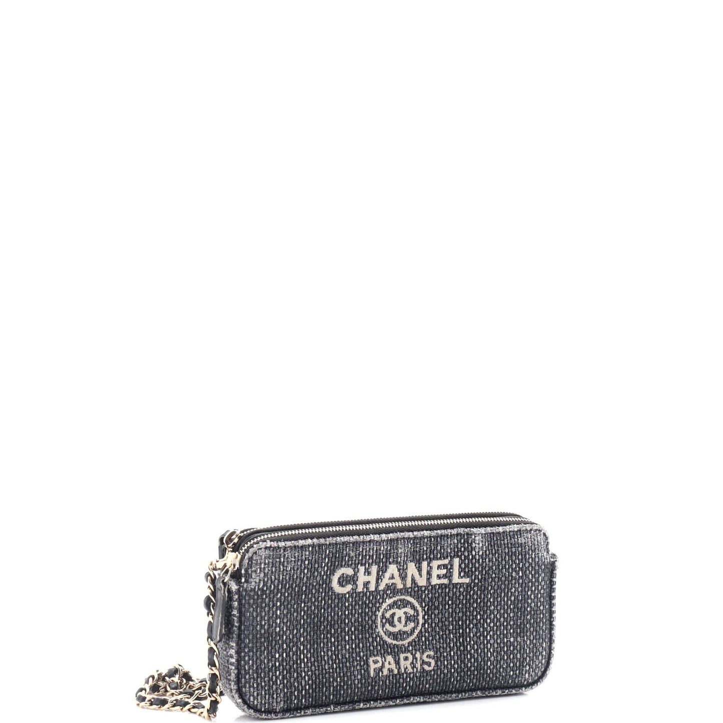 Deauville Double Zip Clutch with Chain Raffia