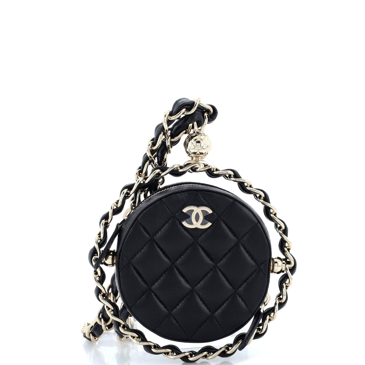 Frame Chain Around Round Clutch with Chain Quilted Lambskin Mini