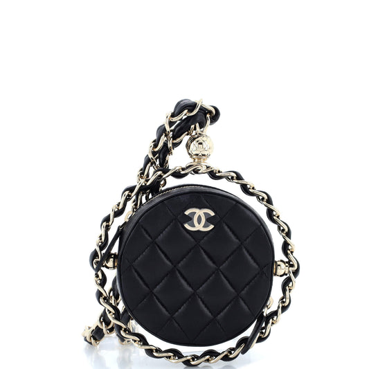 Frame Chain Around Round Clutch with Chain Quilted Lambskin Mini