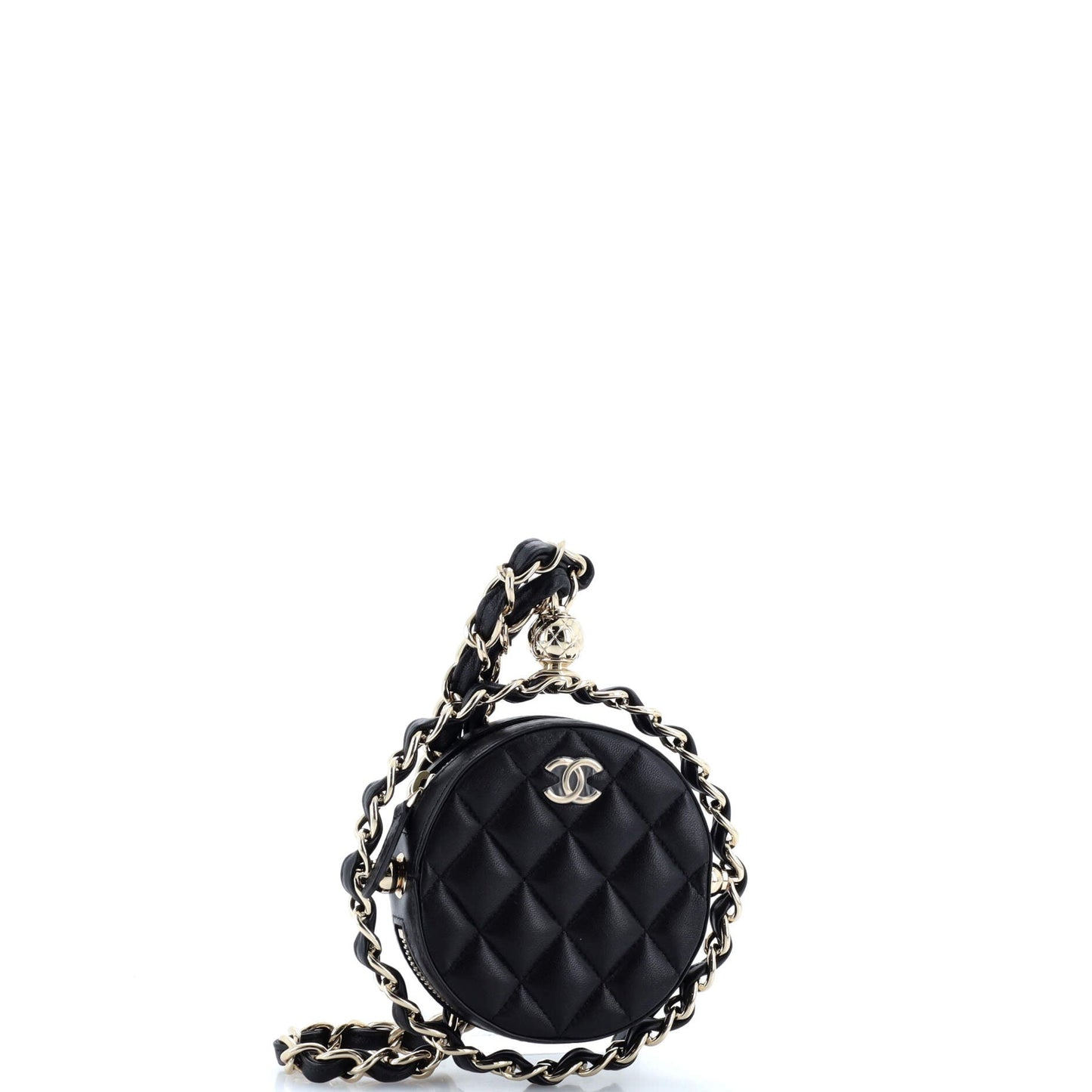 Frame Chain Around Round Clutch with Chain Quilted Lambskin Mini