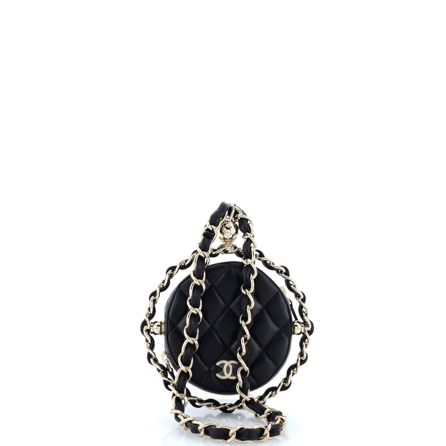 Frame Chain Around Round Clutch with Chain Quilted Lambskin Mini