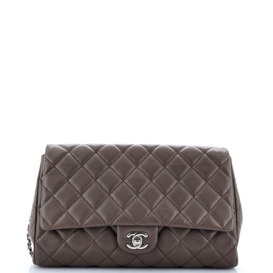 Clutch with Chain Quilted Caviar