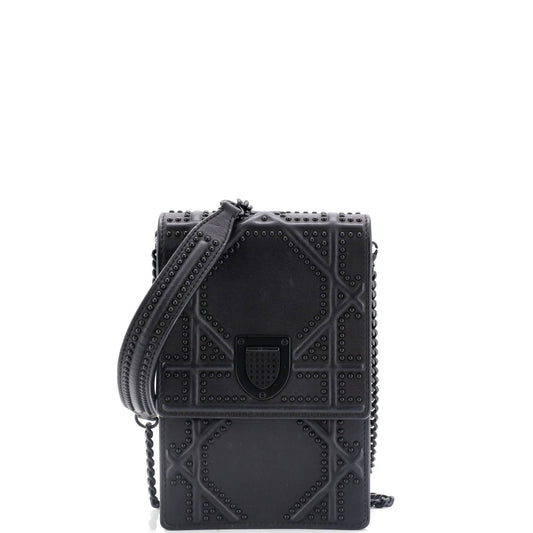 Ultra Matte Diorama Vertical Clutch on Chain Studded Leather