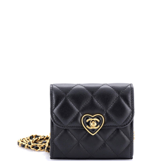 Coco Love CC Heart Clutch with Chain Quilted Lambskin Mini