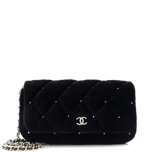 CC Chain Clutch Quilted Velvet with Crystals