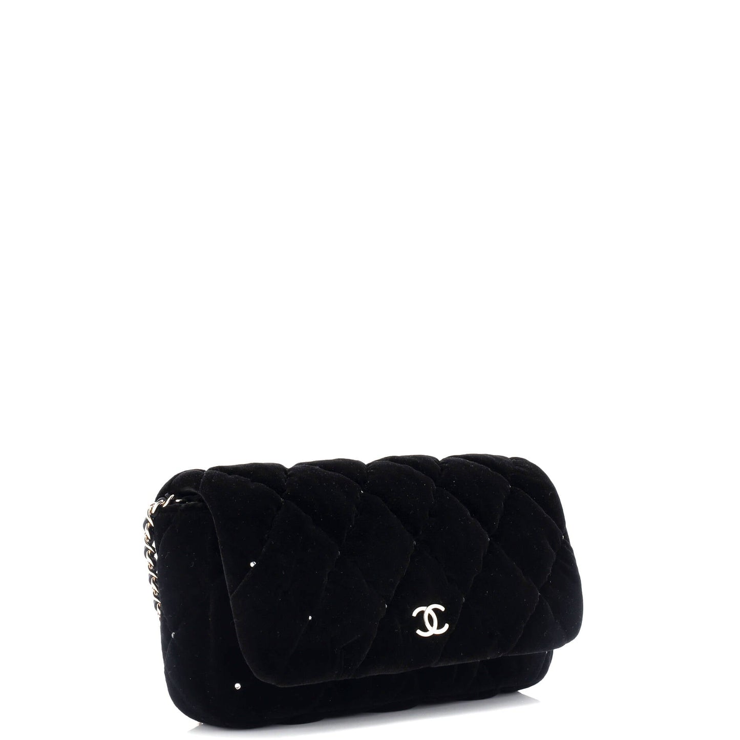 CC Chain Clutch Quilted Velvet with Crystals