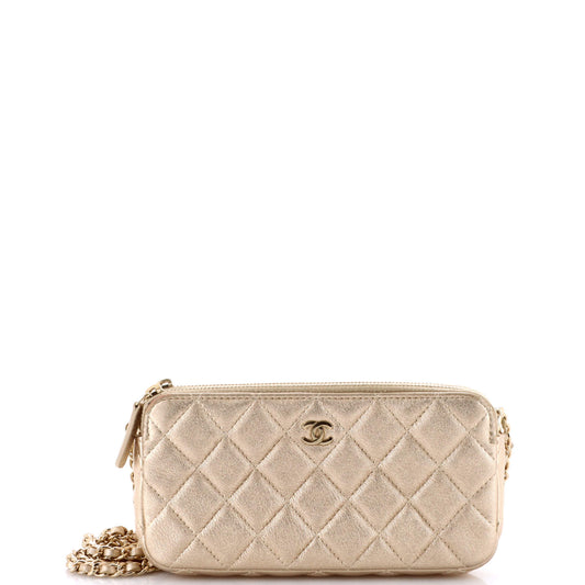 Double Zip Clutch with Chain Quilted Lambskin
