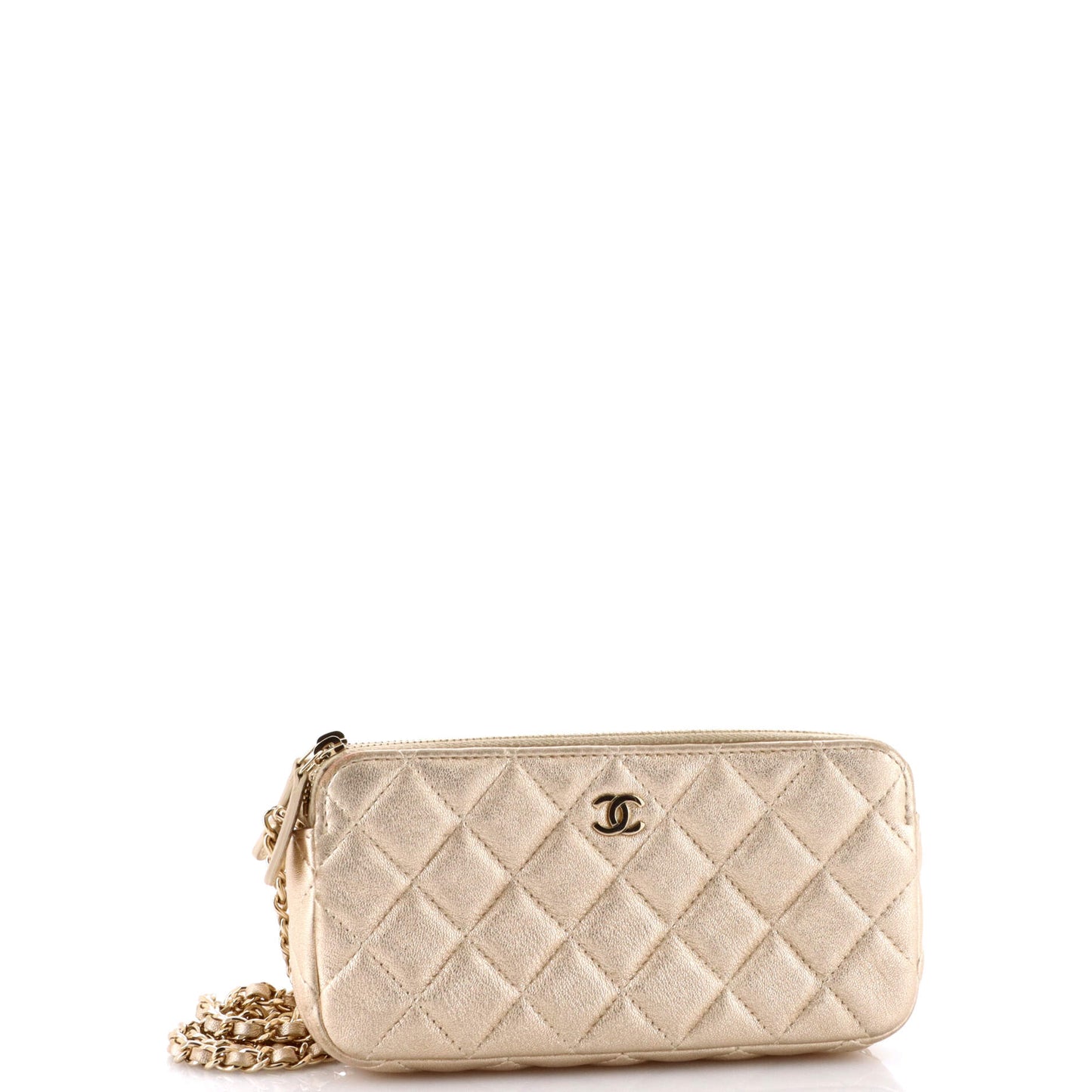 Double Zip Clutch with Chain Quilted Lambskin