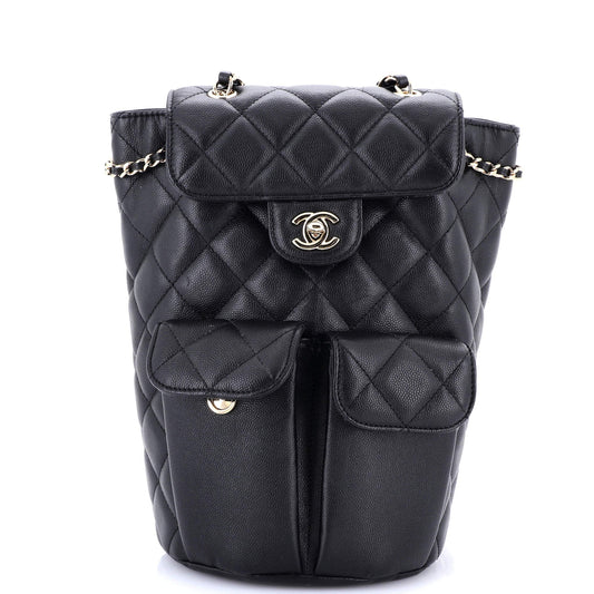 Double Pocket Flap Bucket Backpack Quilted Caviar