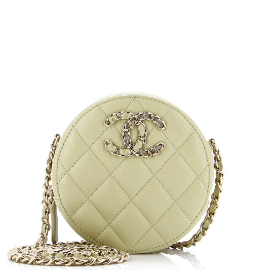 French New Wave Round Clutch with Chain Quilted Caviar