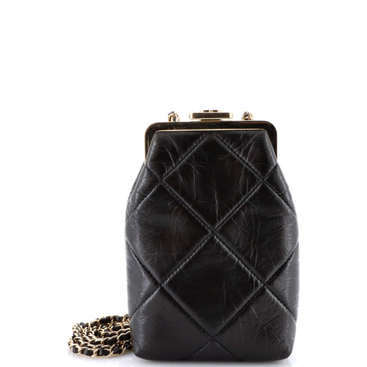 CC Kisslock Frame Clutch with Chain Quilted Lambskin Small