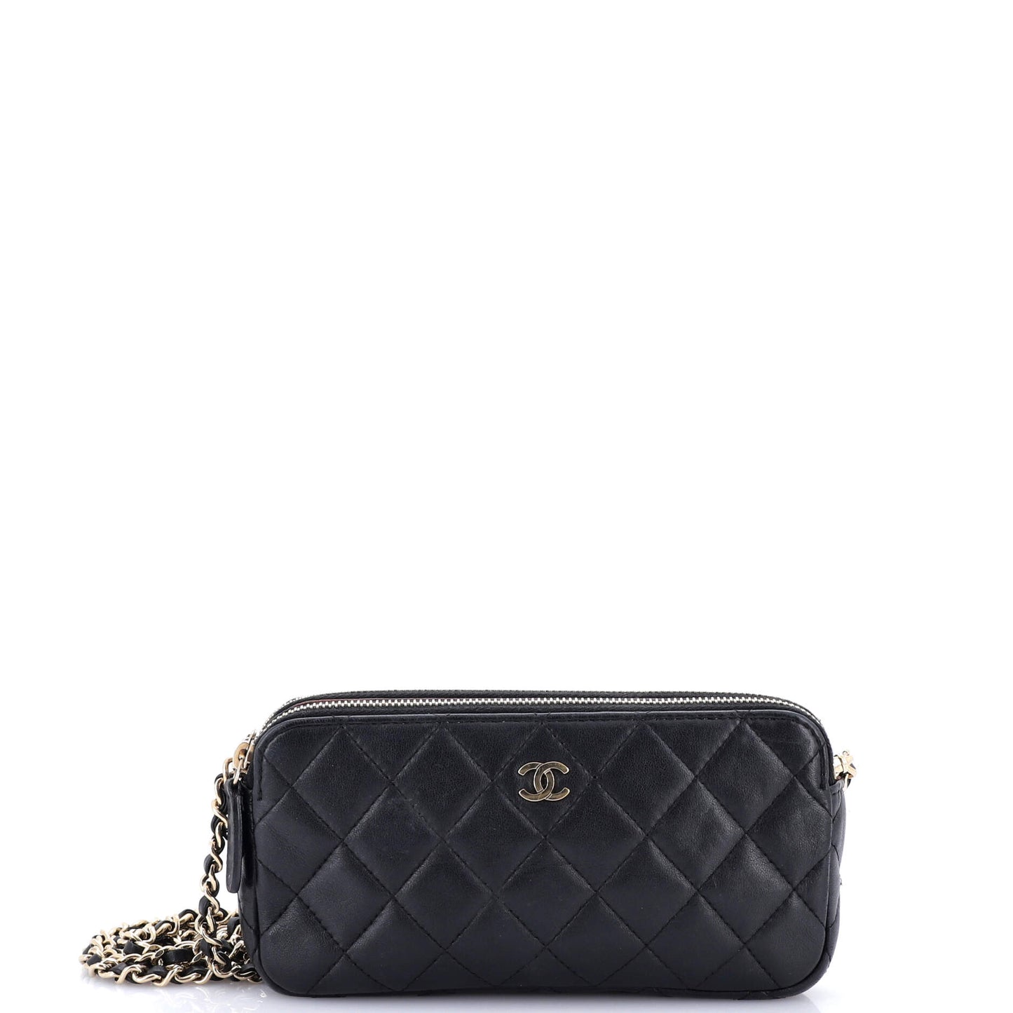 Double Zip Clutch with Chain Quilted Lambskin